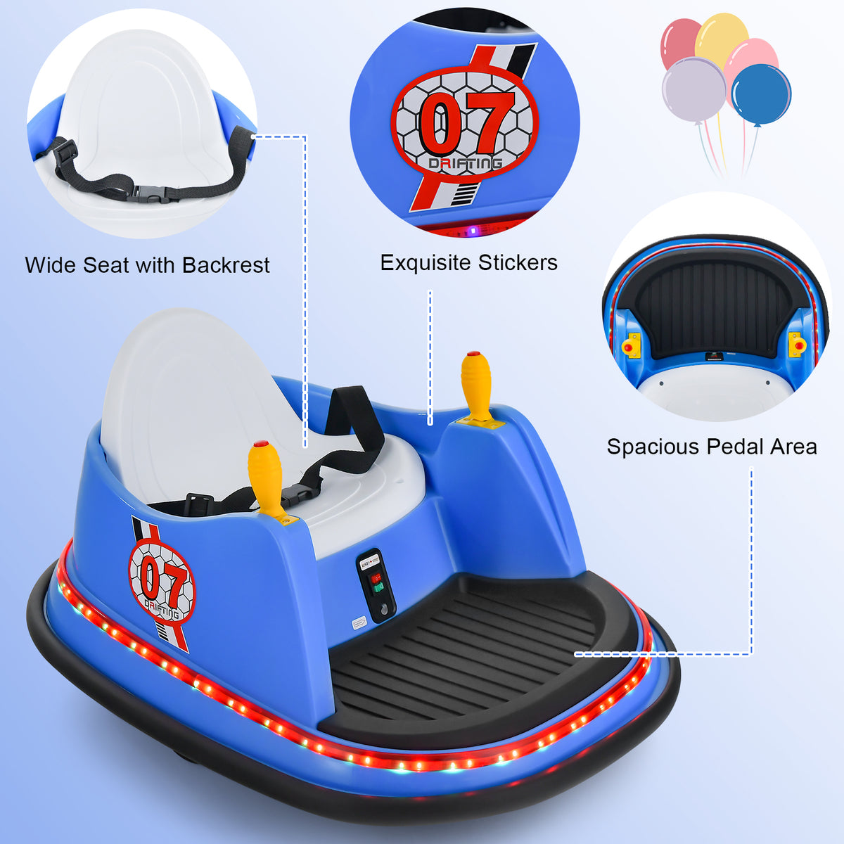 12V Electric Kids Ride On Bumper Car with Flashing Lights for Toddlers