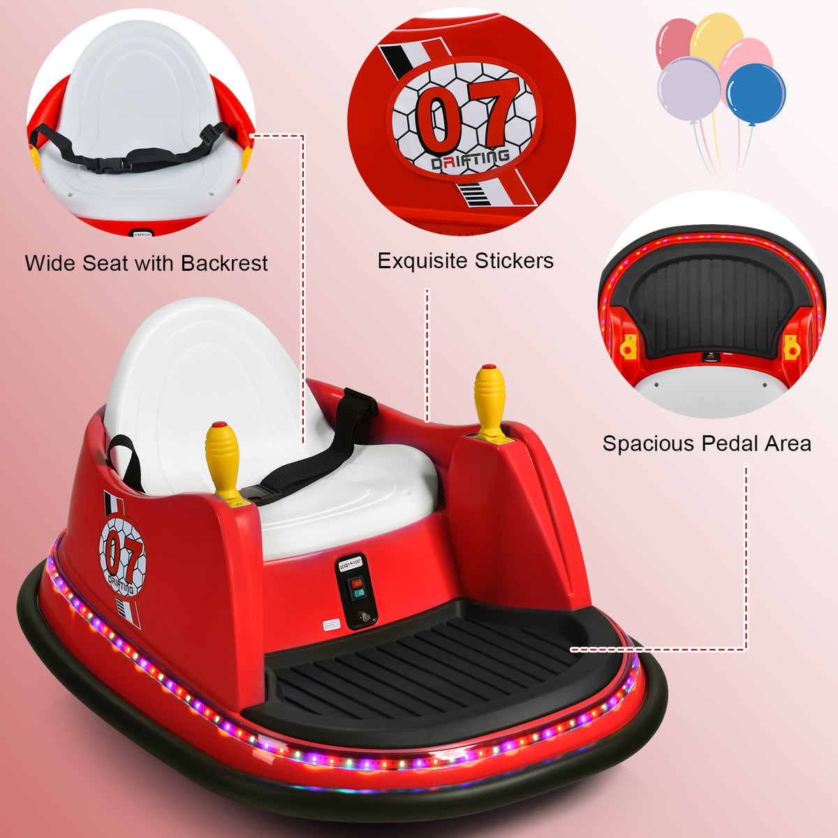 12V Electric Kids Ride On Bumper Car with Flashing Lights for Toddlers