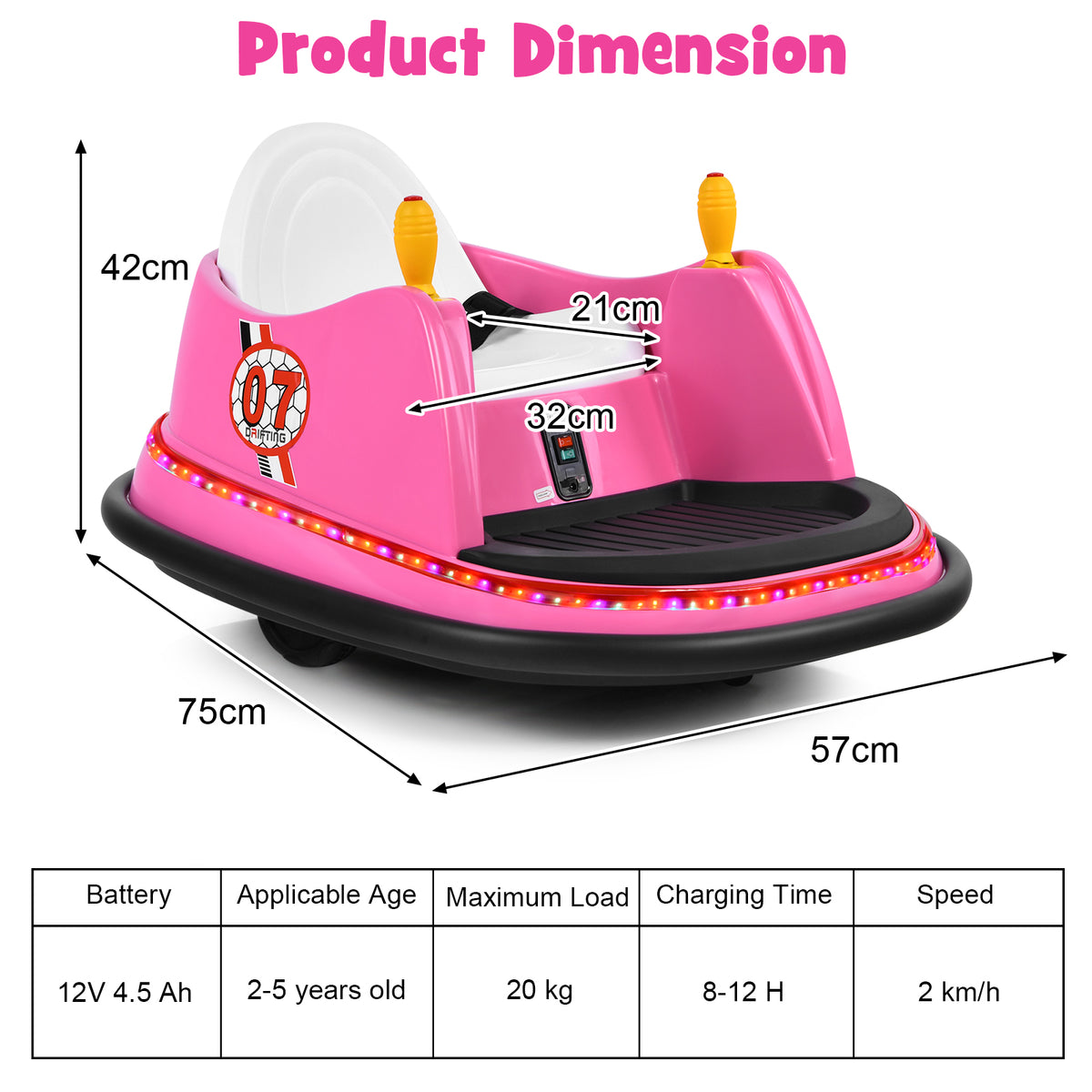12V Electric Kids Ride On Bumper Car with Flashing Lights for Toddlers