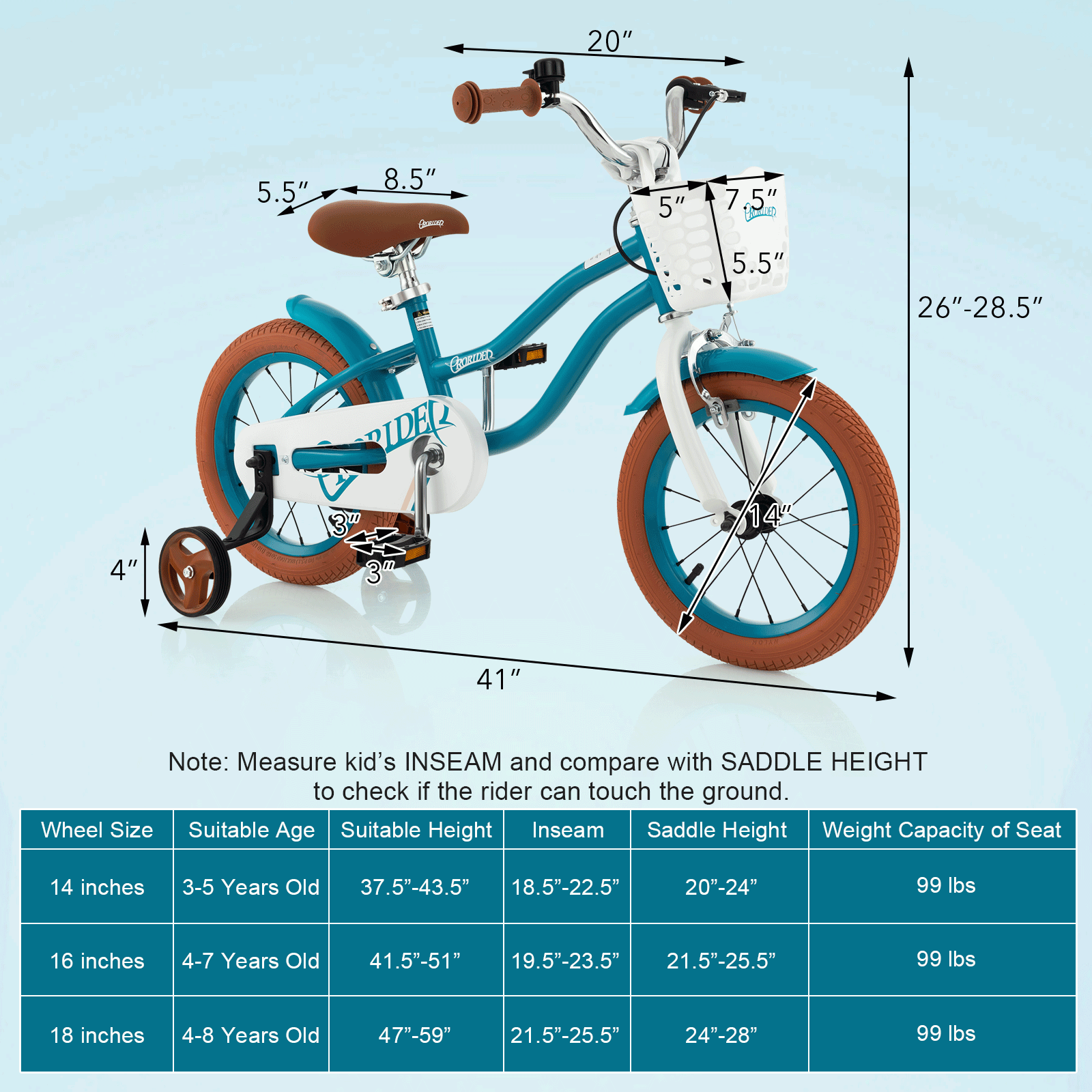 Kids Bike with Front Handbrake and 2 Training Wheels