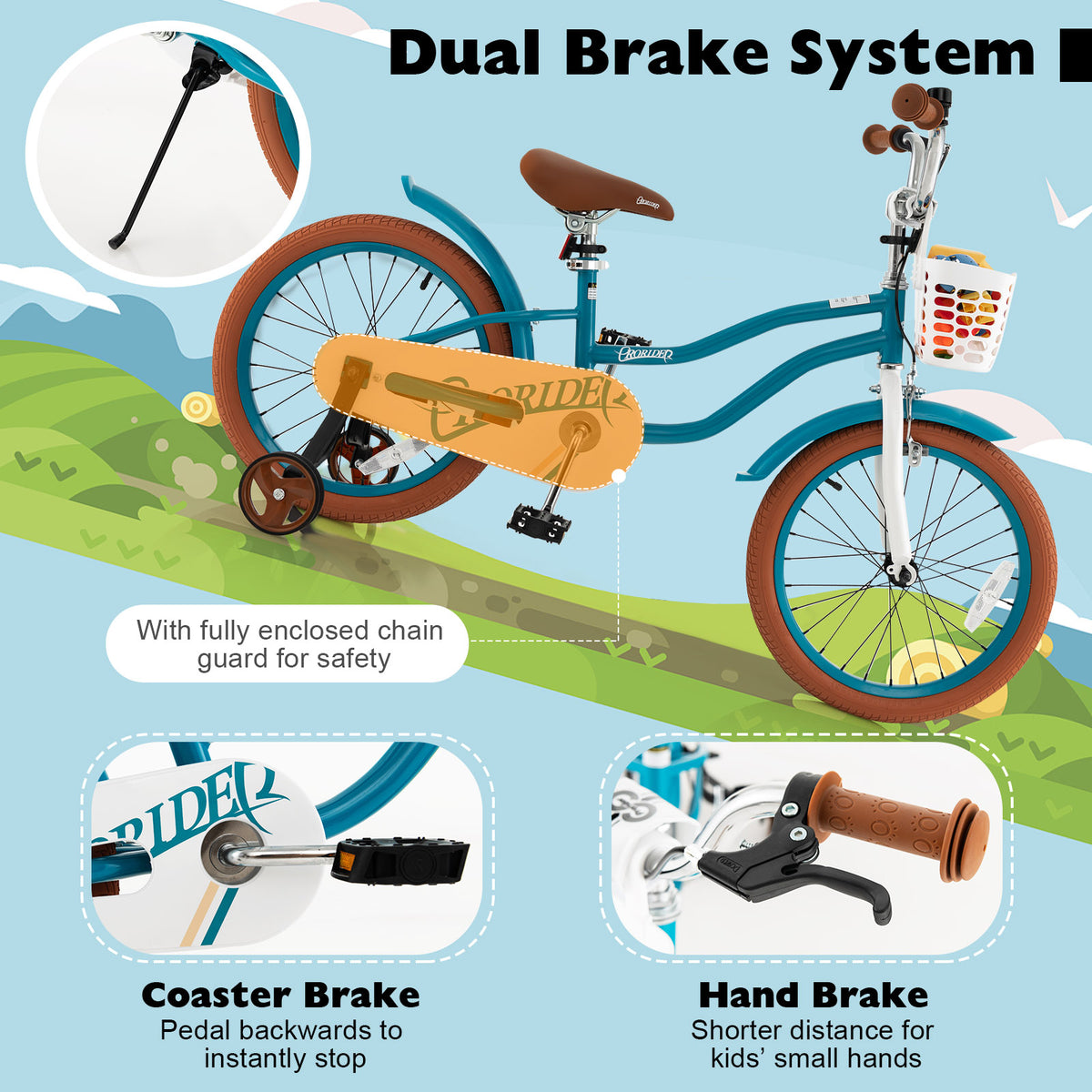 Kids Bike with Front Handbrake and 2 Training Wheels
