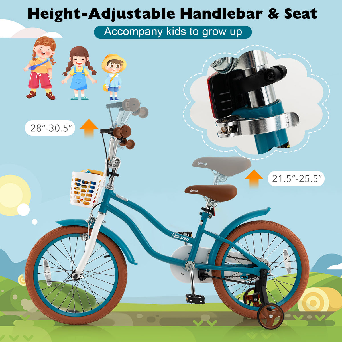 Kids Bike with Front Handbrake and 2 Training Wheels