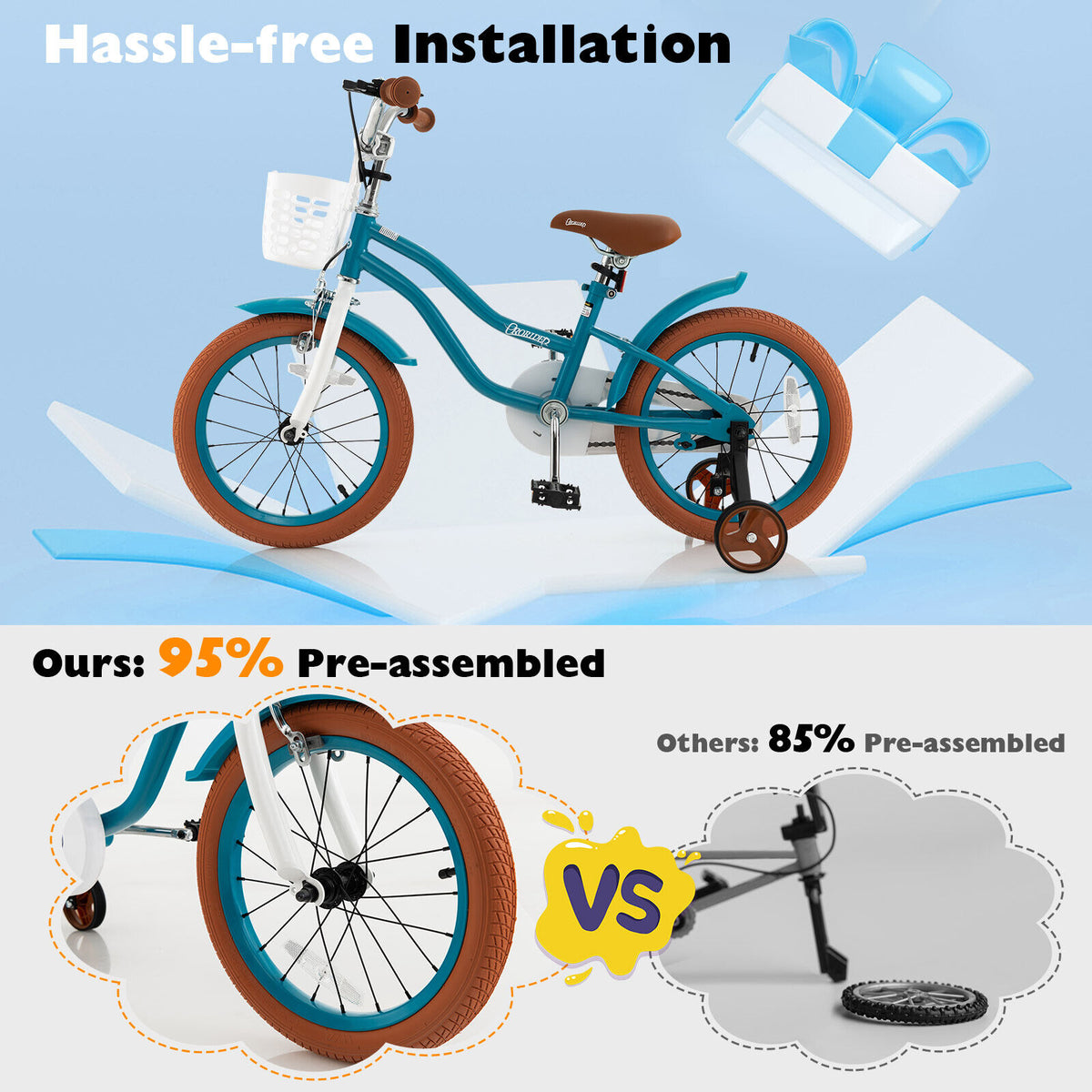 Kids Bike with Front Handbrake and 2 Training Wheels