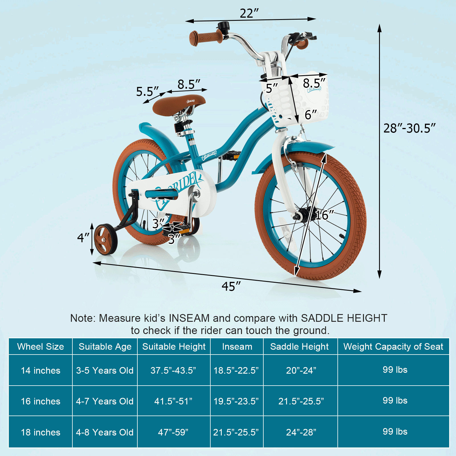 Kids Bike with Front Handbrake and 2 Training Wheels