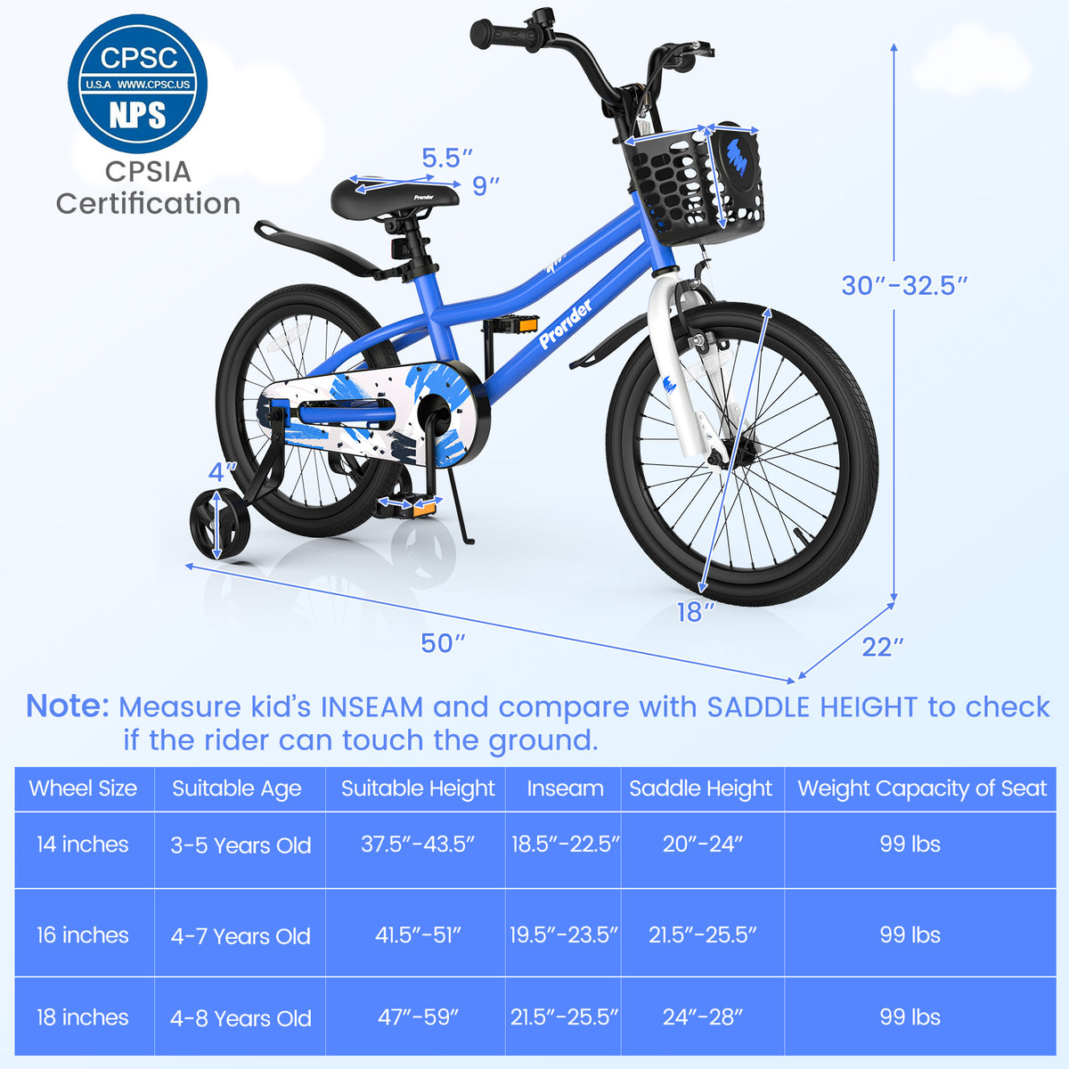 18 Feet Kids Bike with Removable Training Wheels