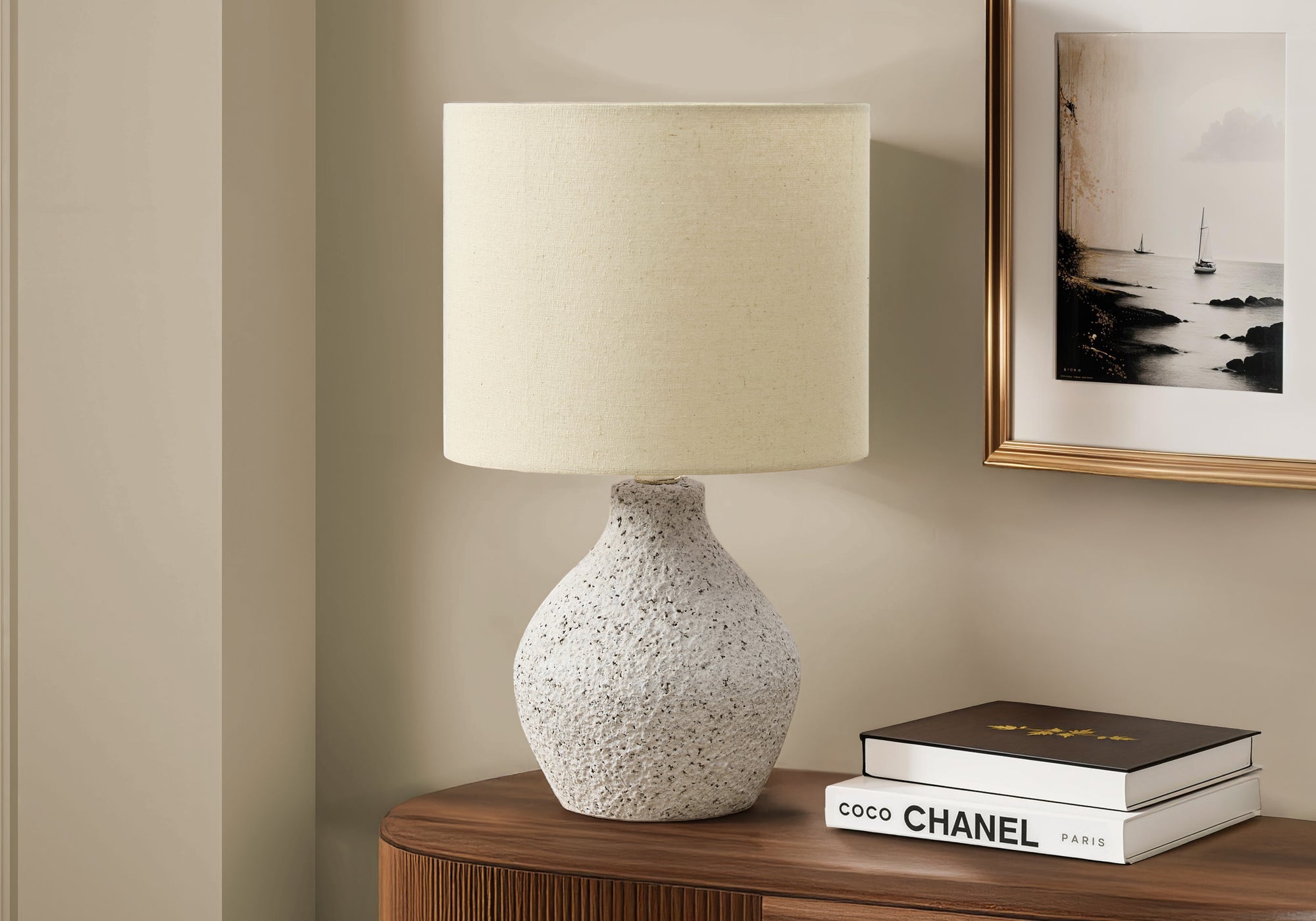 16"H Beige Resin Table Lamp with Linen Shade-Lighting-DECOROLALA
