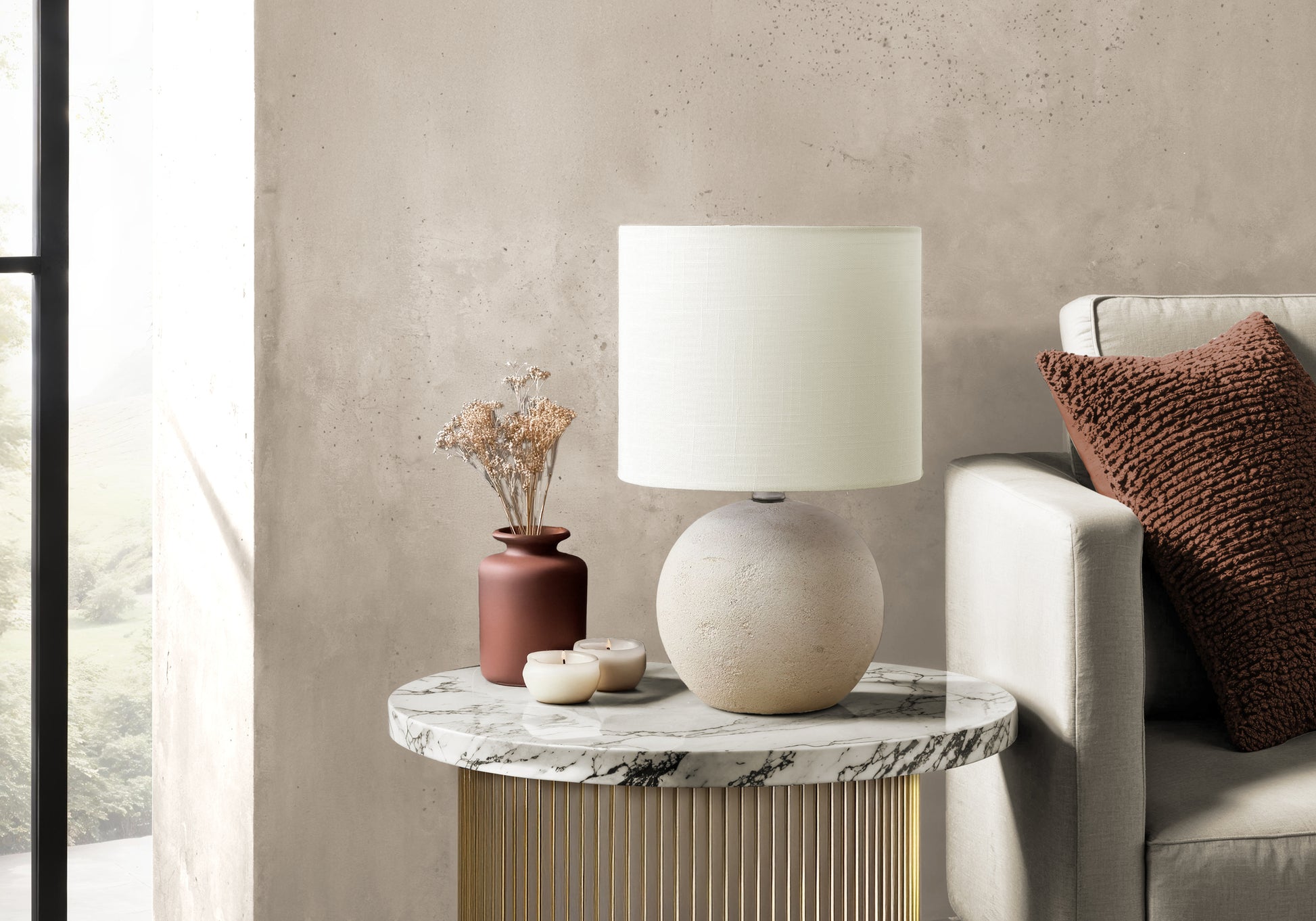 16"H Grey Concrete Table Lamp with Ivory Shade-Lighting-DECOROLALA