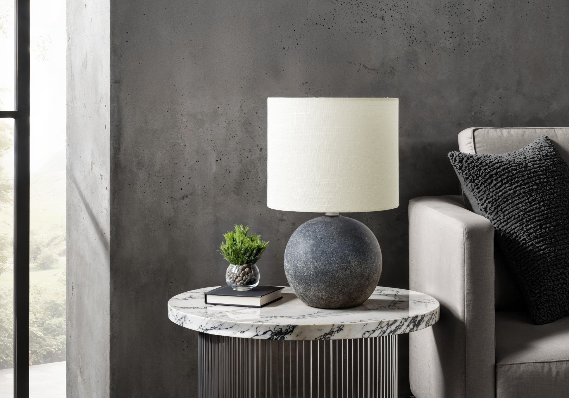 16"H Grey Concrete Table Lamp with Ivory Shade-Lighting-DECOROLALA