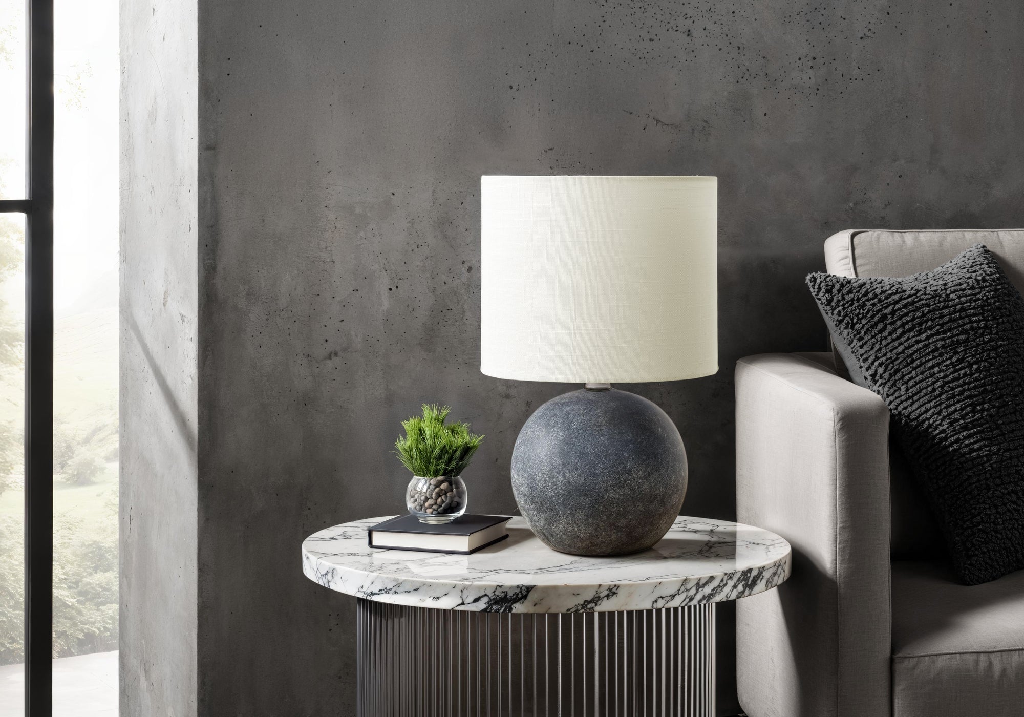 16"H Grey Concrete Table Lamp with Ivory Shade-Lighting-DECOROLALA