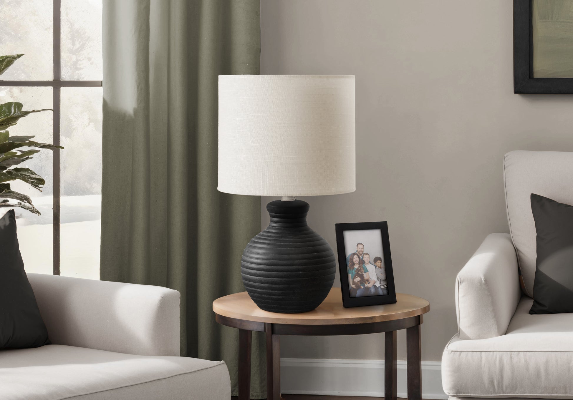 16"H White Resin Table Lamp with Ivory Shade-Lighting-DECOROLALA