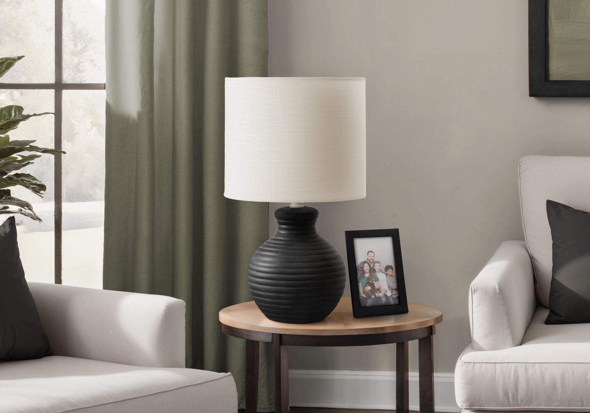 16"H White Resin Table Lamp with Ivory Shade-Lighting-DECOROLALA