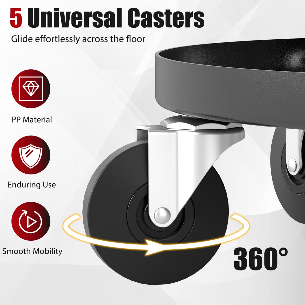 16.5"-22" Adjustable Height Seat Rolling Mechanic Stool with Wheels-Red-Office Chairs-DECOROLALA