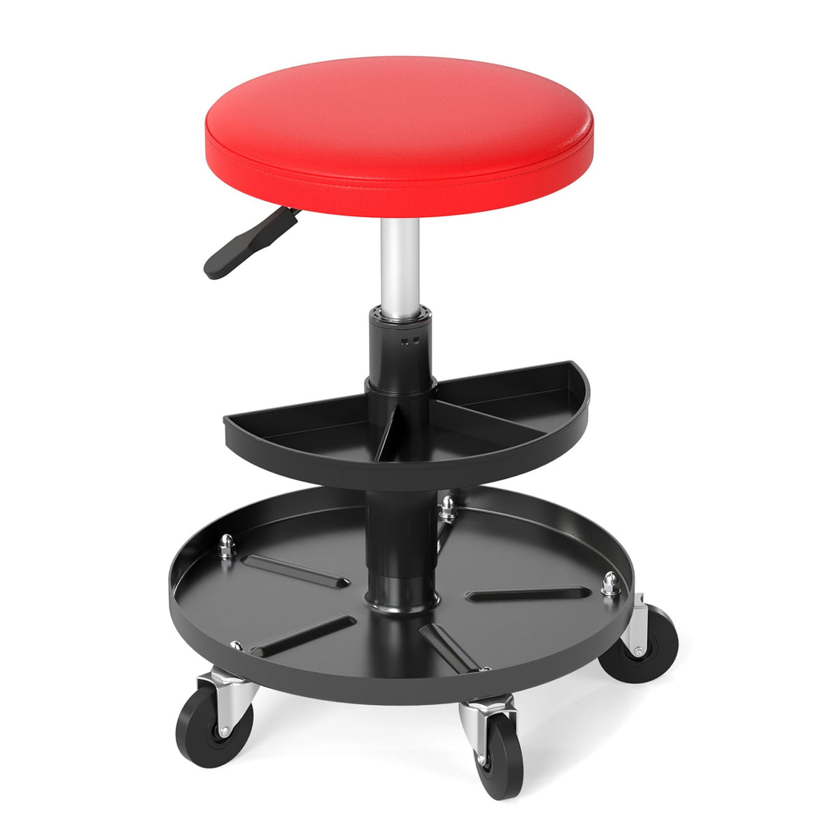 16.5"-22" Adjustable Height Seat Rolling Mechanic Stool with Wheels-Red-Office Chairs-DECOROLALA