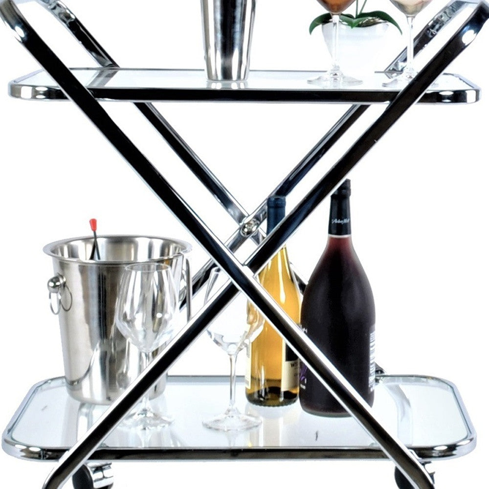 16.5" X 26.25" X 30.5" Chrome Xshape Bar Cart-Bar Cart-DECOROLALA