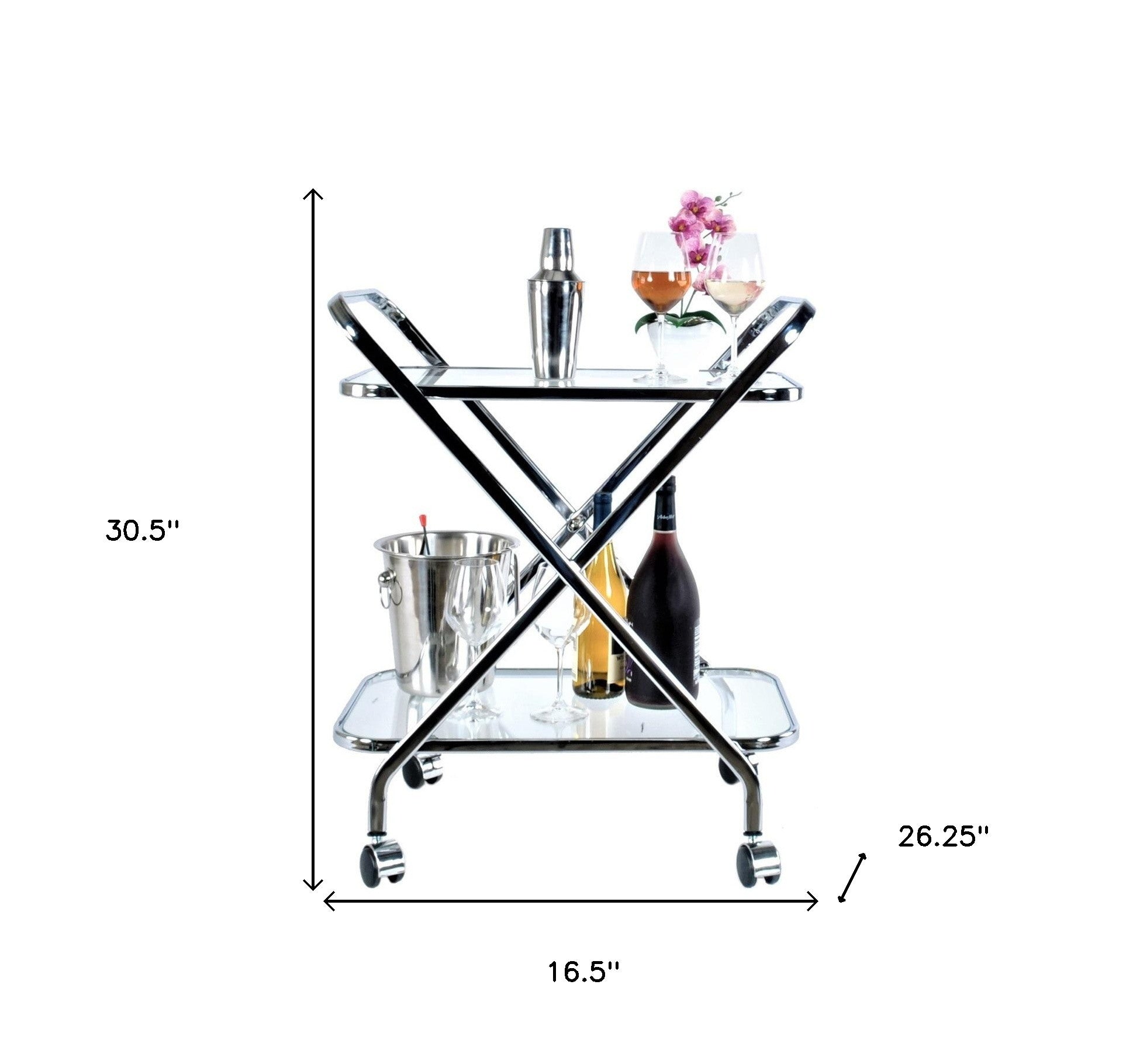 16.5" X 26.25" X 30.5" Chrome Xshape Bar Cart-Bar Cart-DECOROLALA