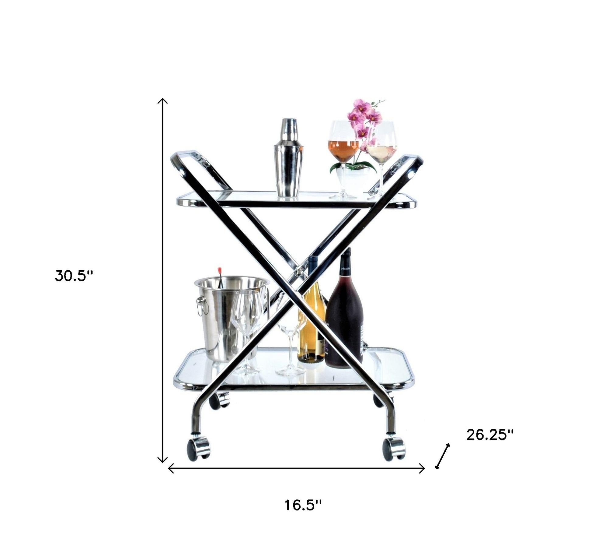 16.5" X 26.25" X 30.5" Chrome Xshape Bar Cart-Bar Carts and Servers-DECOROLALA