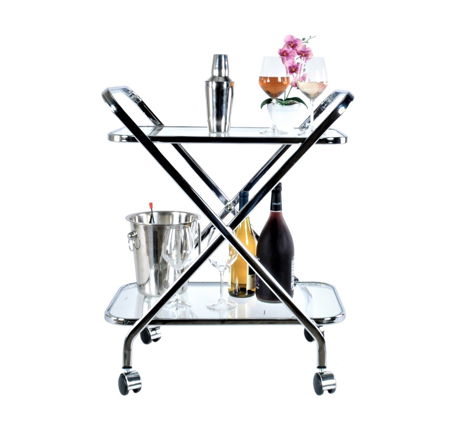16.5" X 26.25" X 30.5" Chrome Xshape Bar Cart-Bar Carts and Servers-DECOROLALA