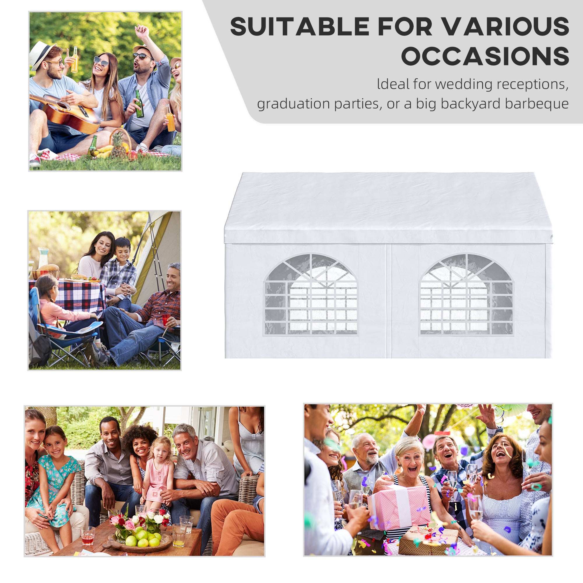 16.5' x 13' Outdoor Party Tent with Removable Sides - White-DECOROLALA