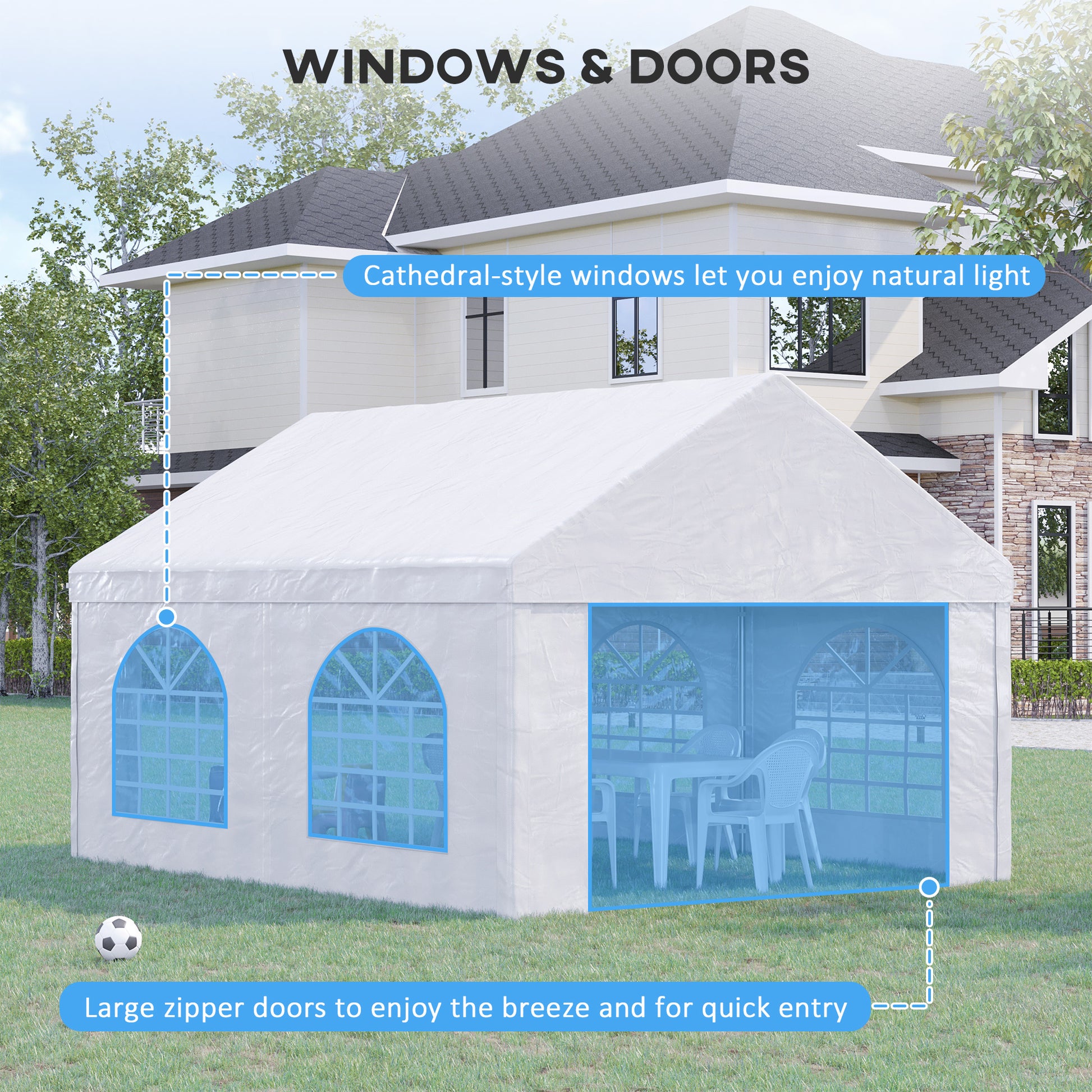16.5' x 13' Outdoor Party Tent with Removable Sides - White-DECOROLALA