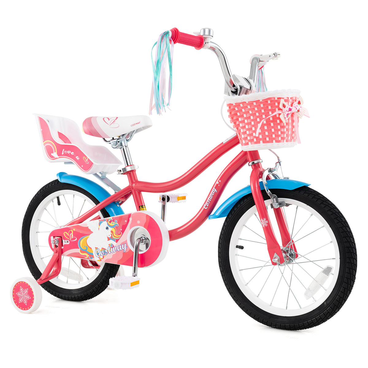 Girls Bike for 3-5 Years Old Kids Bike with Doll Seat and Training Wheels