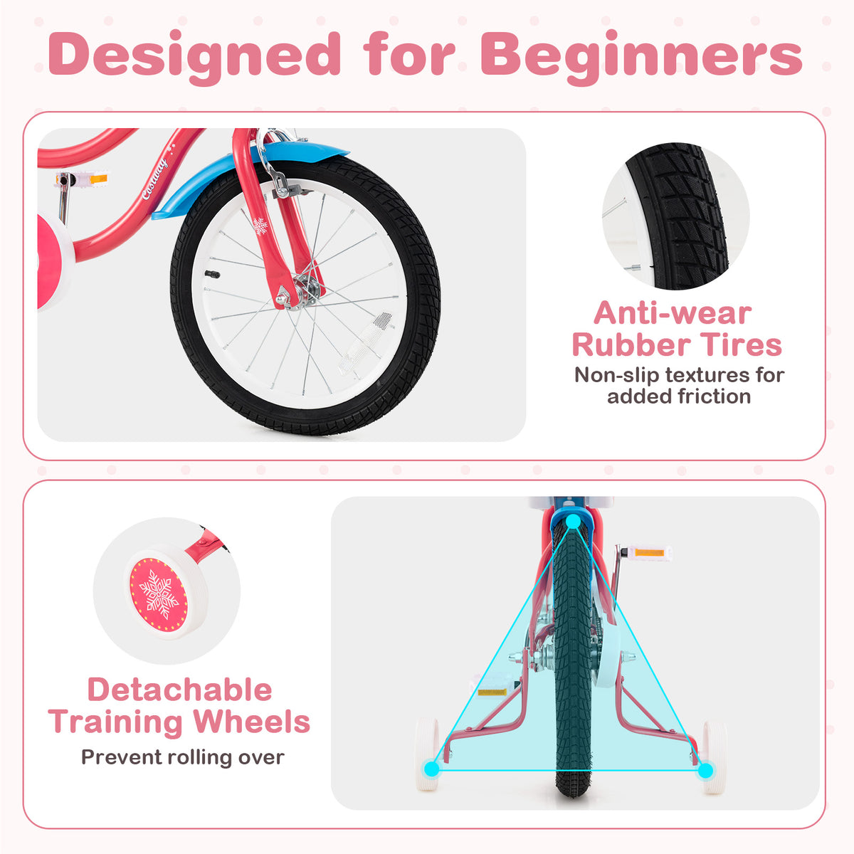 Girls Bike for 3-5 Years Old Kids Bike with Doll Seat and Training Wheels