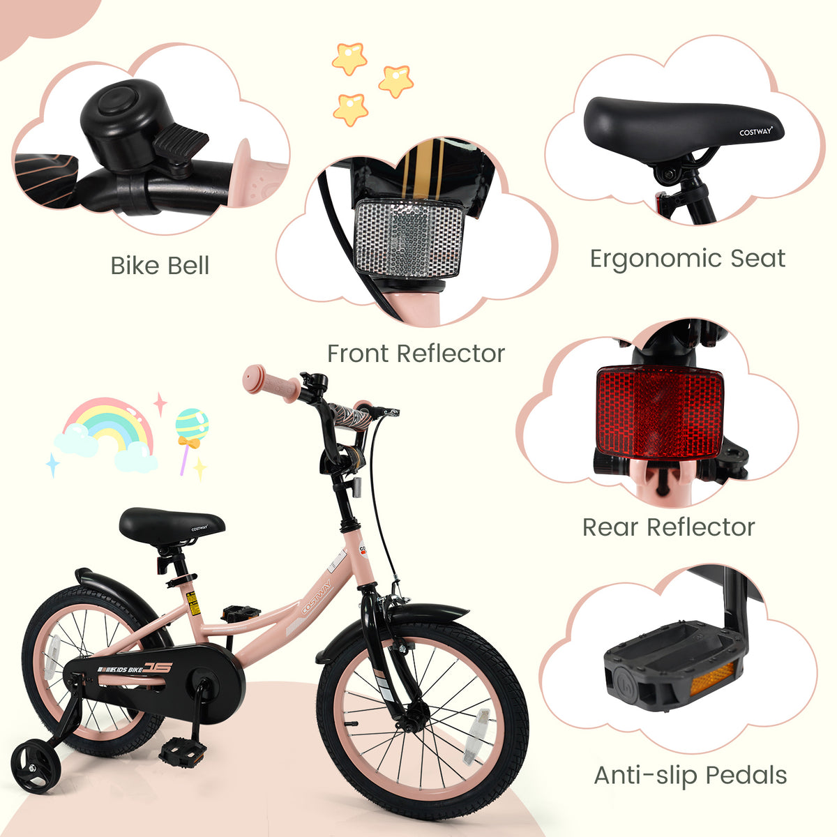 Kids Bike Adjustable with Removable Training Wheels for 3-8 Years Old