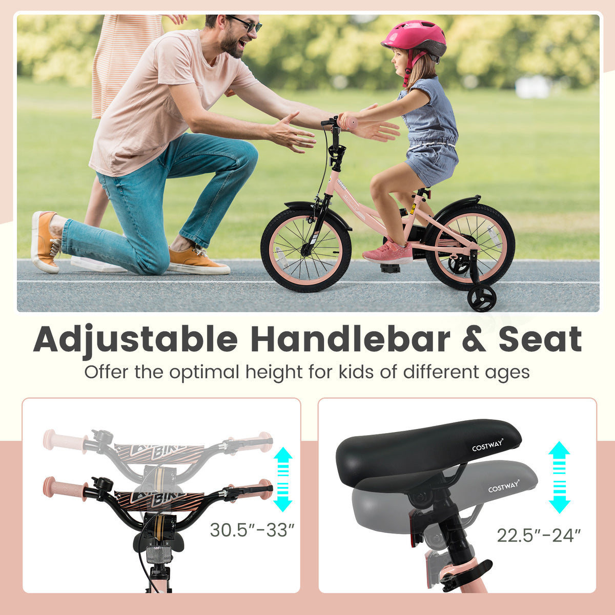 Kids Bike Adjustable with Removable Training Wheels for 3-8 Years Old