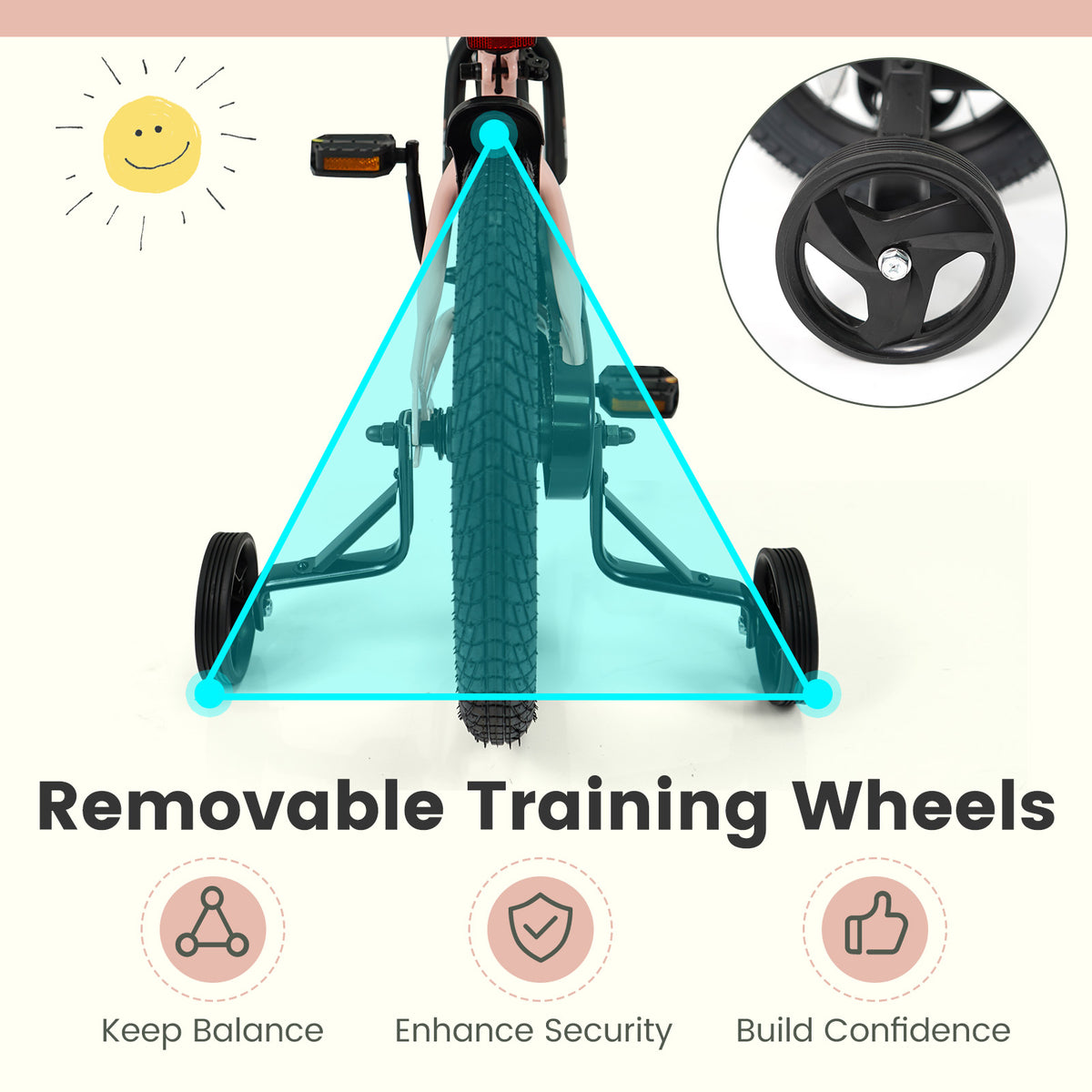 Kids Bike Adjustable with Removable Training Wheels for 3-8 Years Old