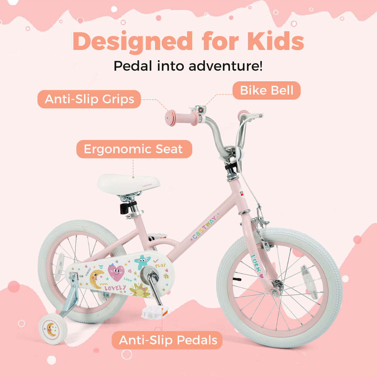 Vélo pour enfants réglable pour enfants de 3 à 8 ans - Étoiles et Lune