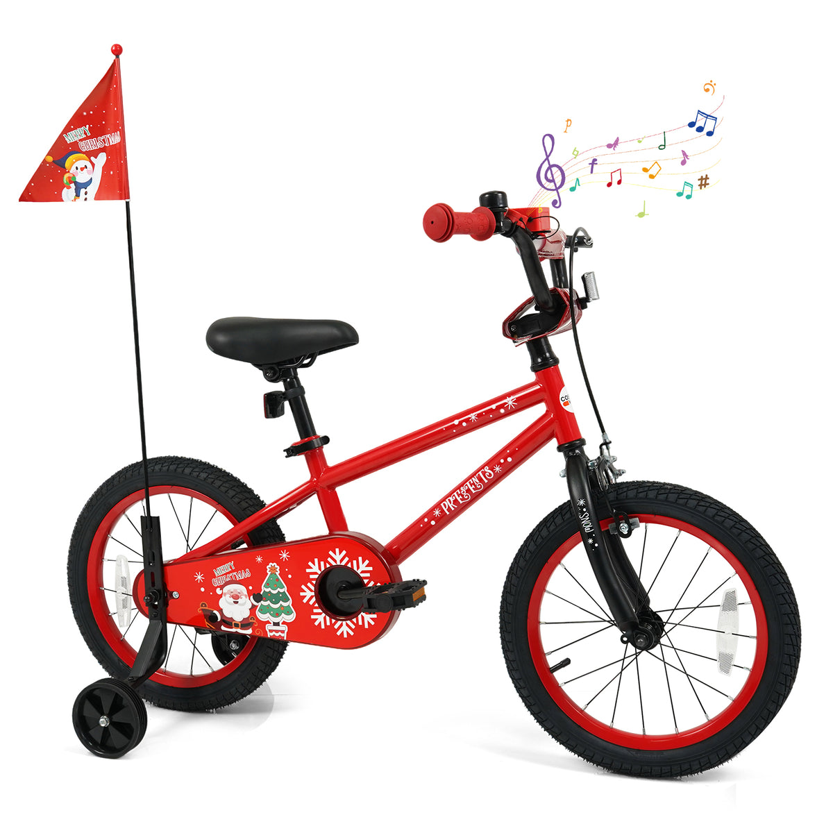 Kids Bike Adjustable with Christmas Music & Flag for Aged 3-5 Years Old