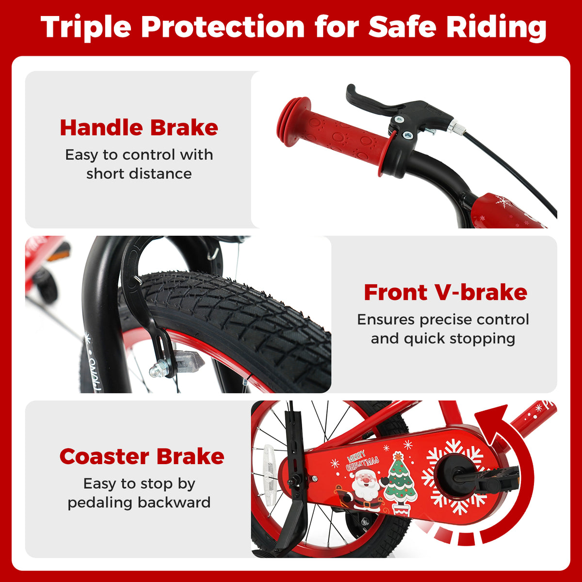 Kids Bike Adjustable with Christmas Music & Flag for Aged 3-5 Years Old