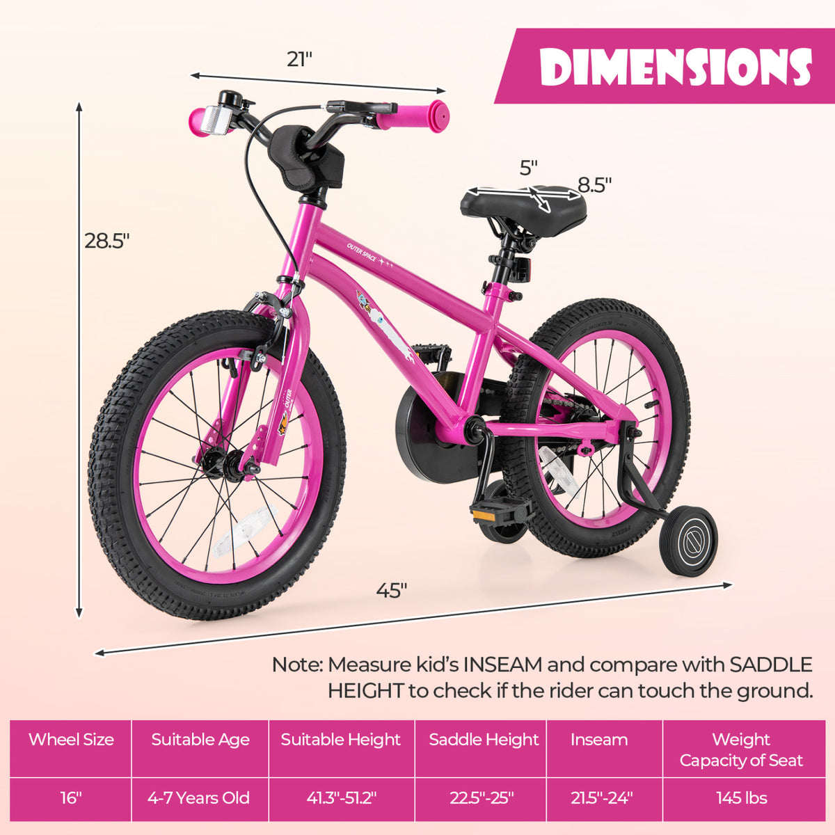 Kids Bike for 4-7 Years Old Adjustable with Removable Training Wheels