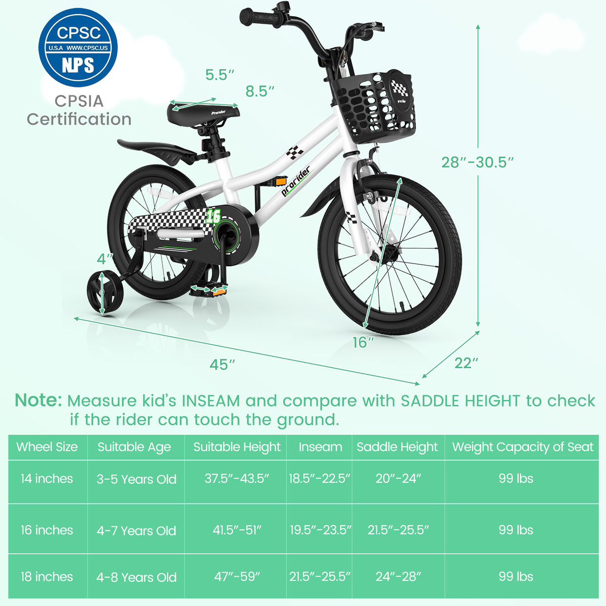Vélo pour enfants avec roues stabilisatrices amovibles