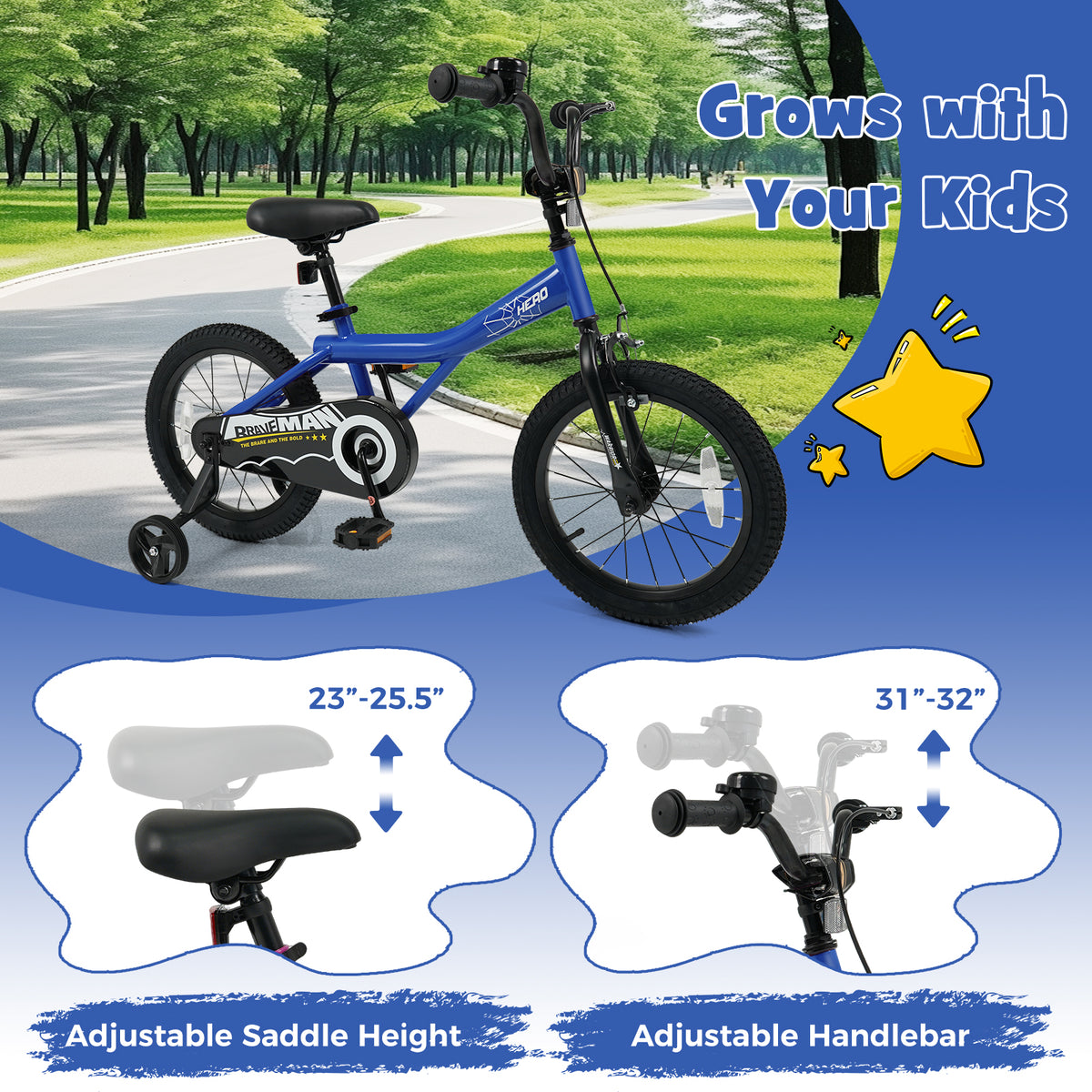 Kids Bike with Removable Training Wheels - Brave Hero