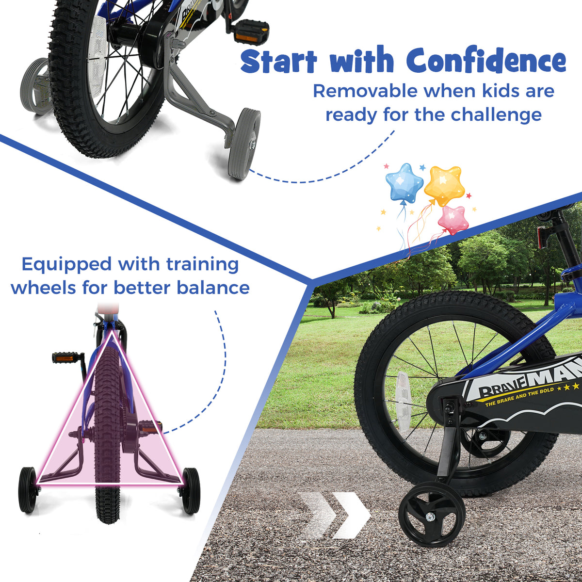 Kids Bike with Removable Training Wheels - Brave Hero
