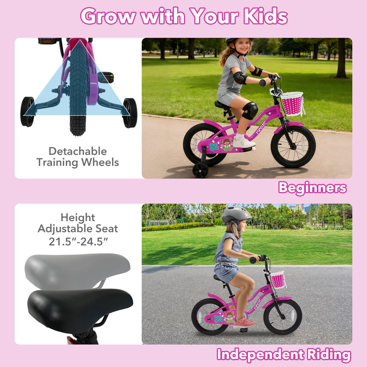 Vélo pour enfant avec petites roues pour 3-4 ans - Rose magique