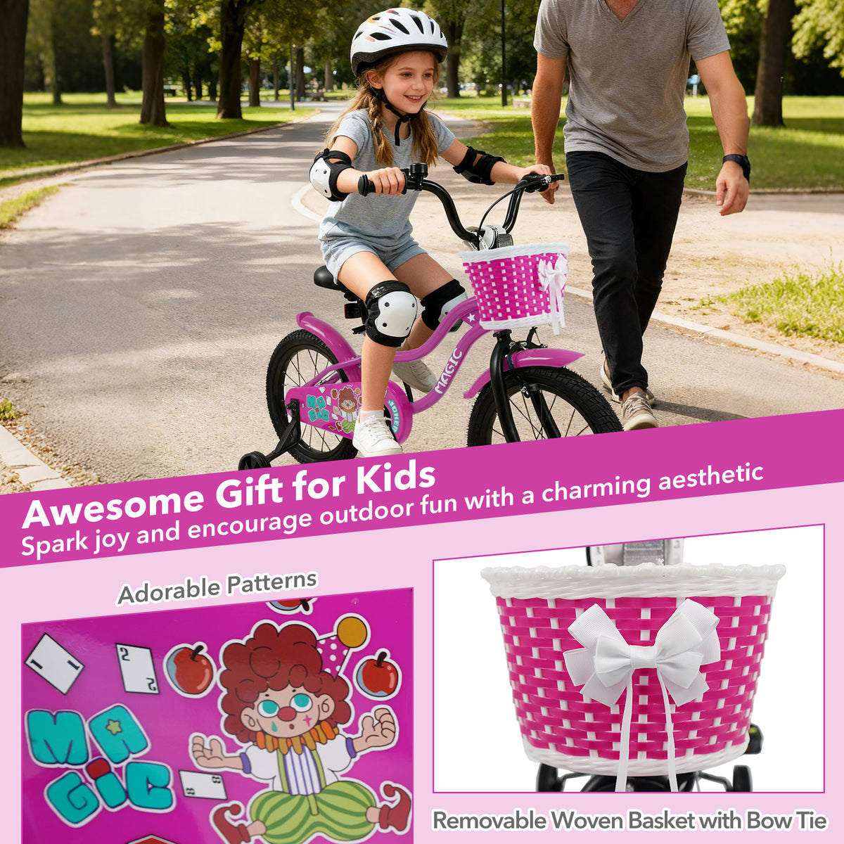 Vélo pour enfant avec petites roues pour 3-4 ans - Rose magique