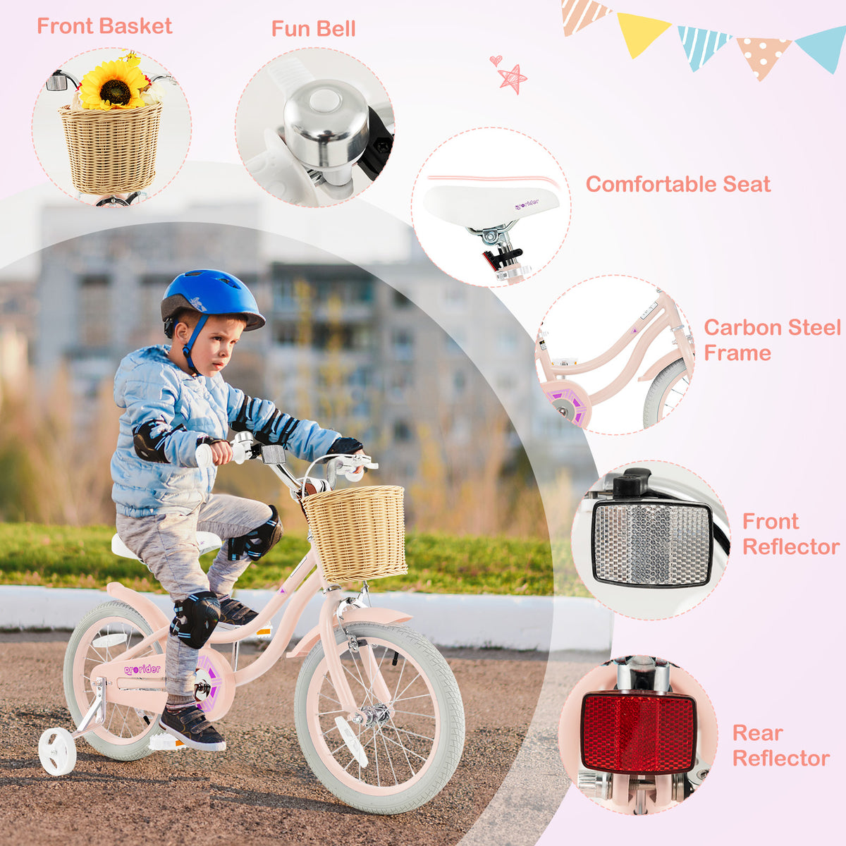 Kids Bike with Training Wheels and Adjustable Handlebar Seat