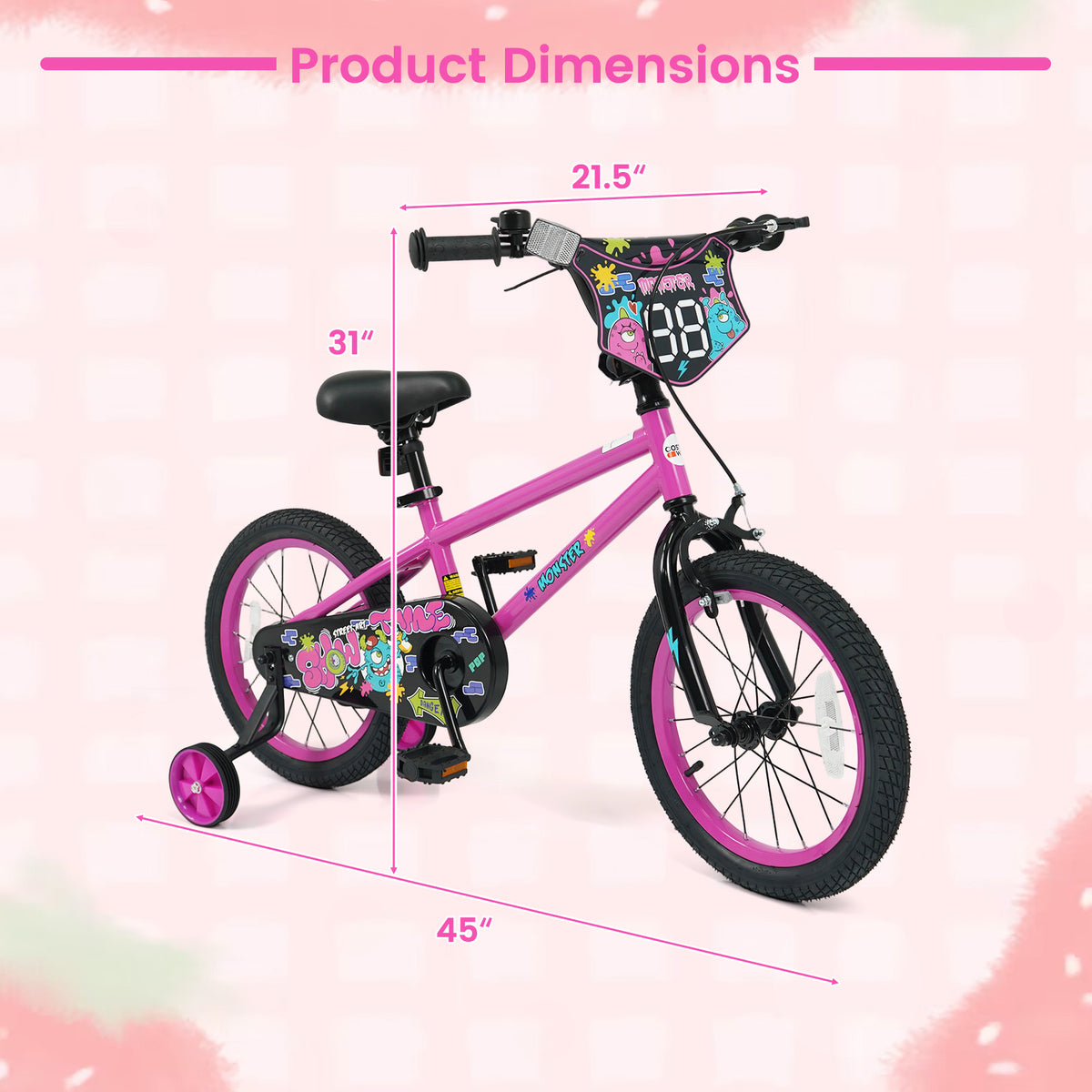 Kids Bike with Training Wheels for Ages 3-4 Years Old - Street Art Time