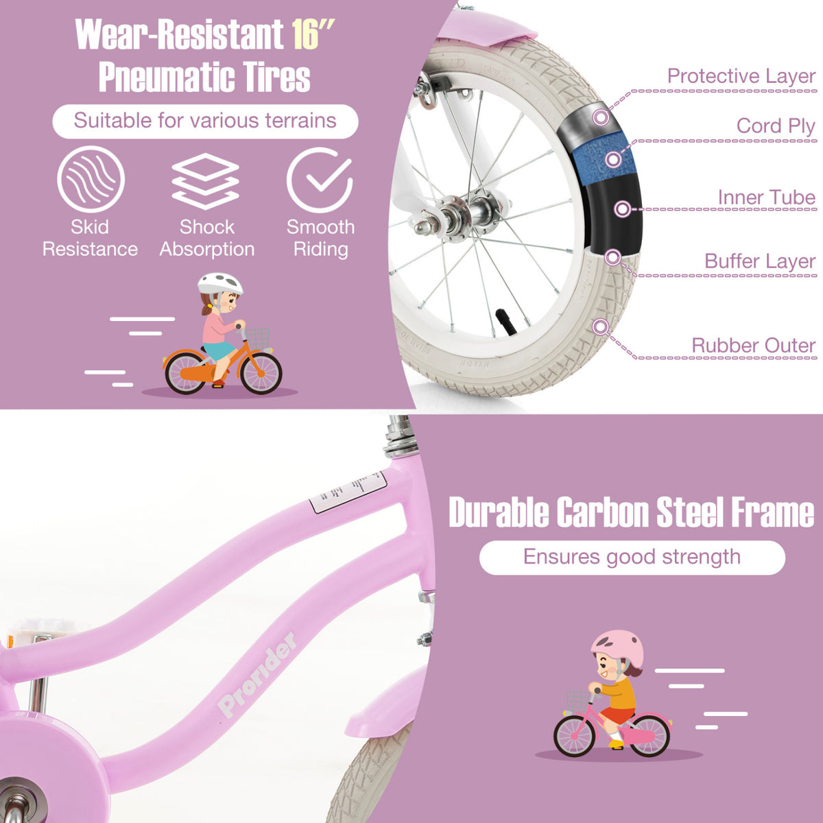 Kid's Bike with Removable Training Wheels and Basket