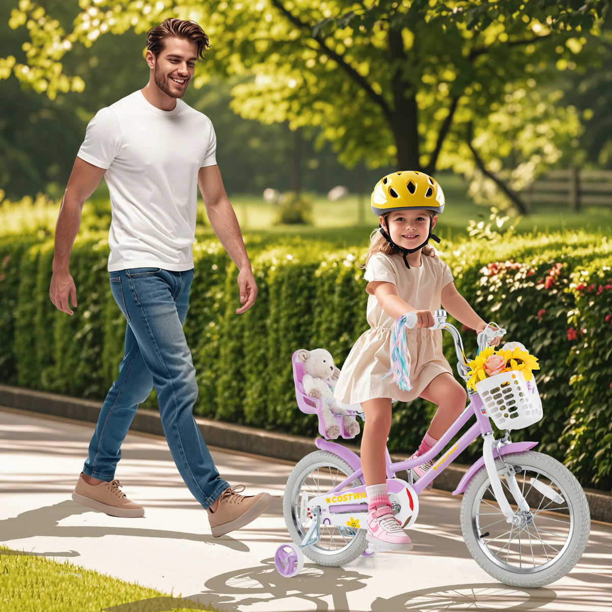 Girls Bike Kids Bicycle with Doll Seat and Streamers for Children 4-7 Years Old
