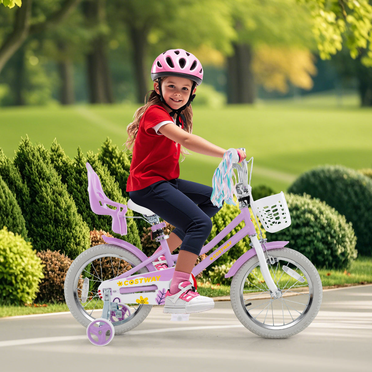 Girls Bike Kids Bicycle with Doll Seat and Streamers for Children 4-7 Years Old