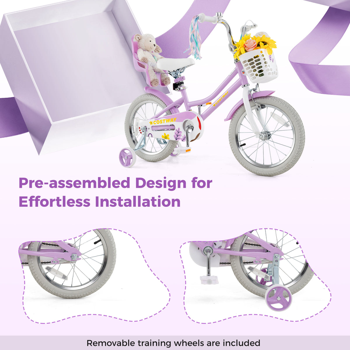 Girls Bike Kids Bicycle with Doll Seat and Streamers for Children 4-7 Years Old