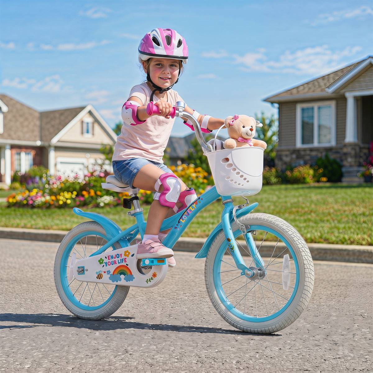 Vélo pour filles de 3 à 4 ans avec roues stabilisatrices et panier - Fête du printemps