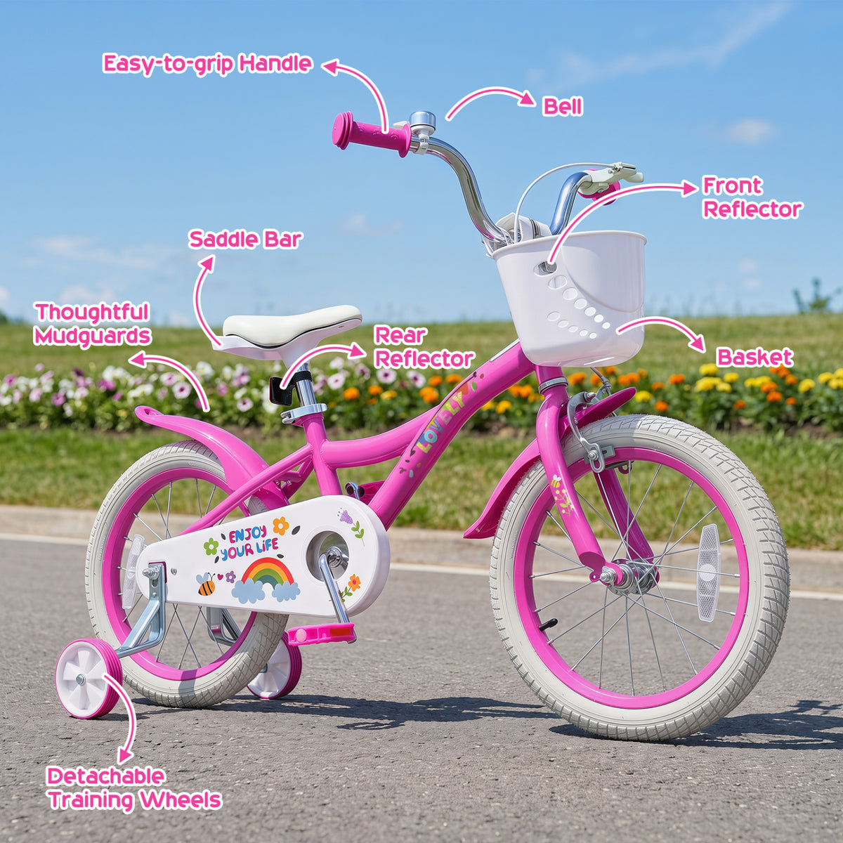 Girls Bike for 3-4 Years Old with Basket - Spring Party
