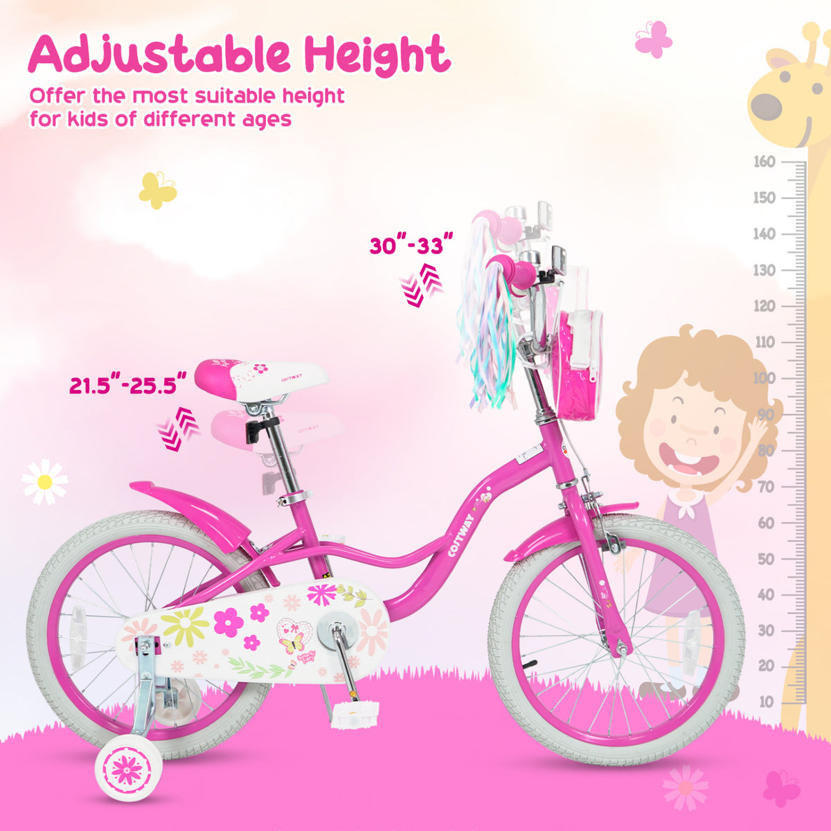 Vélo pour fille avec sac avant et rubans pour 3-4 ans