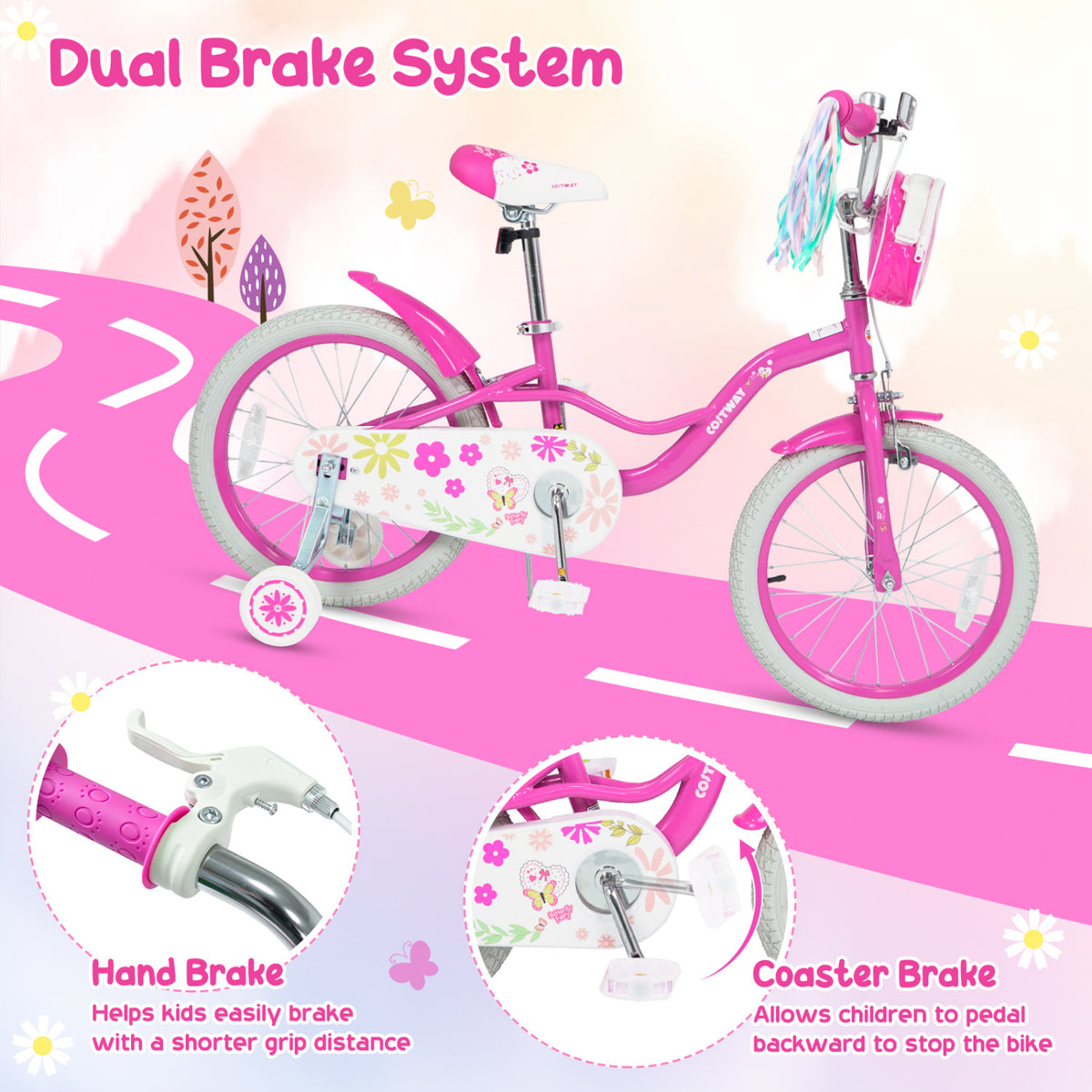 Vélo pour fille avec sac avant et rubans pour 3-4 ans