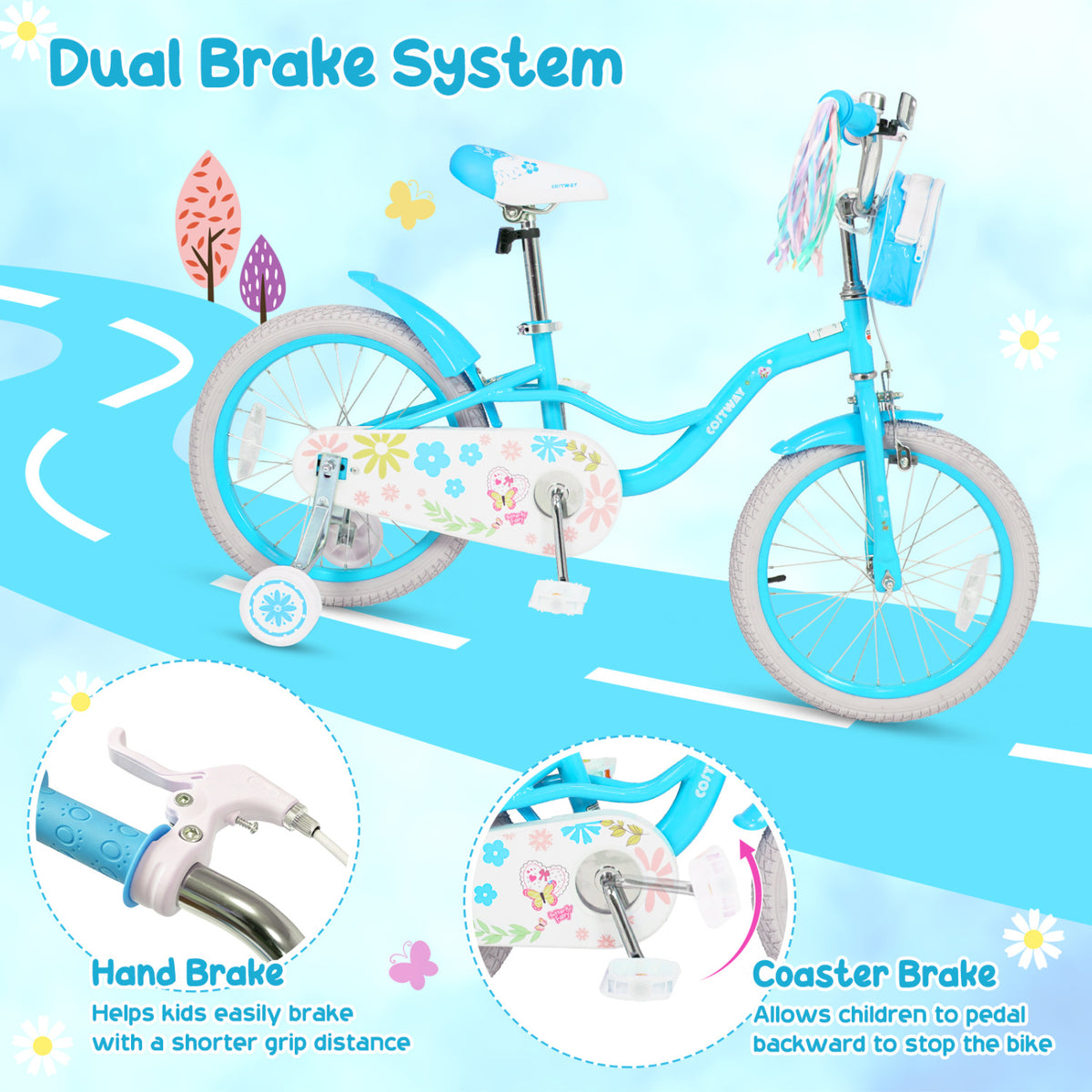 Girls Bike with Front Bag and Streamers for 3-4 Years