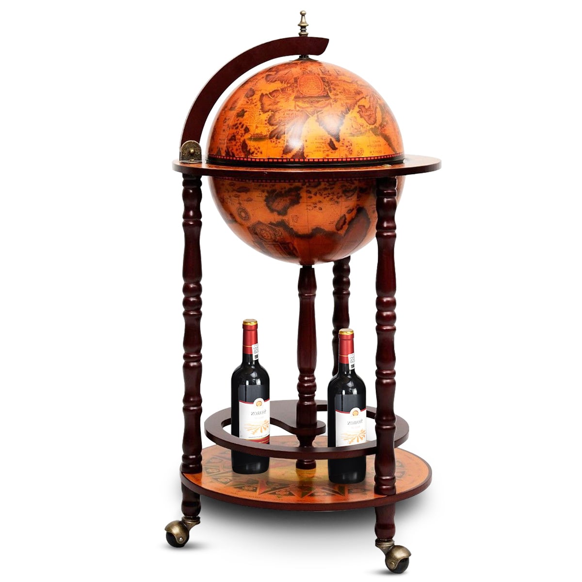 16th Century Wood Globe Wine Bar Stand-Wine Racks-DECOROLALA