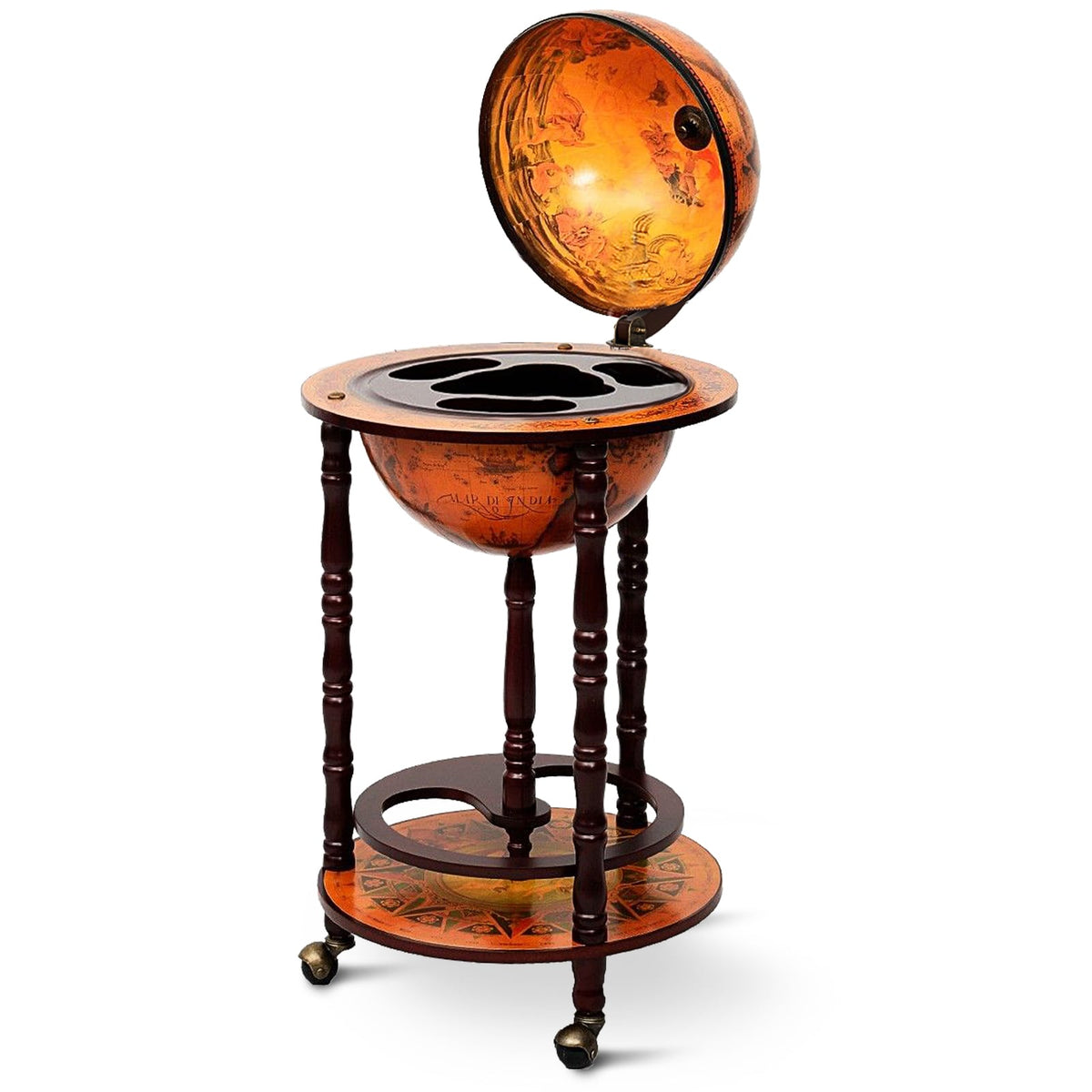 16th Century Wood Globe Wine Bar Stand-Wine Racks-DECOROLALA